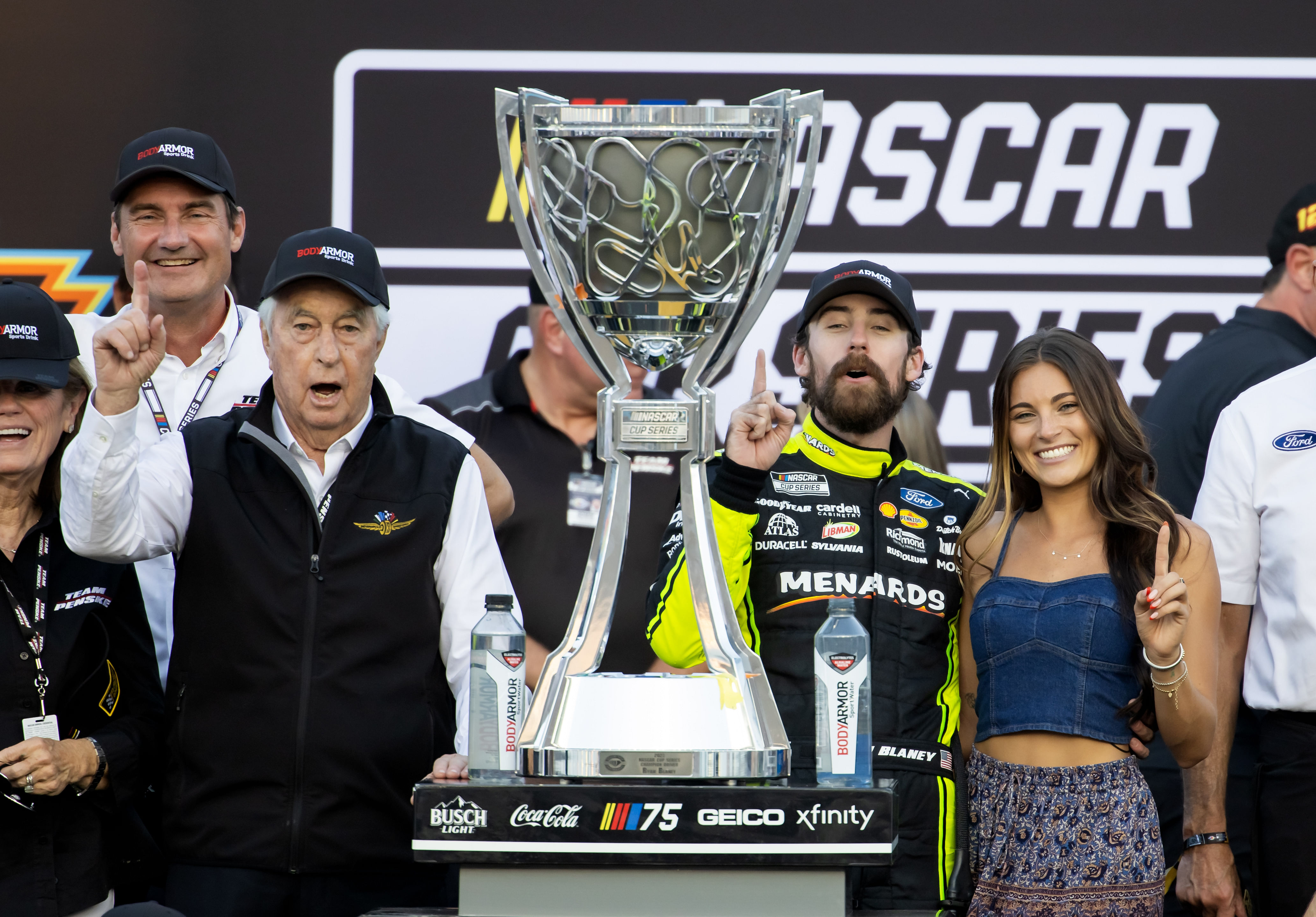 Ryan Blaney and Gianna Tulio after winning the 2023 NASCAR championship - Source: Imagn